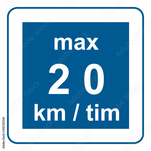 Traffic signs. Road signs. Instruction road signs. Recommended to slow down 20 km/h.
