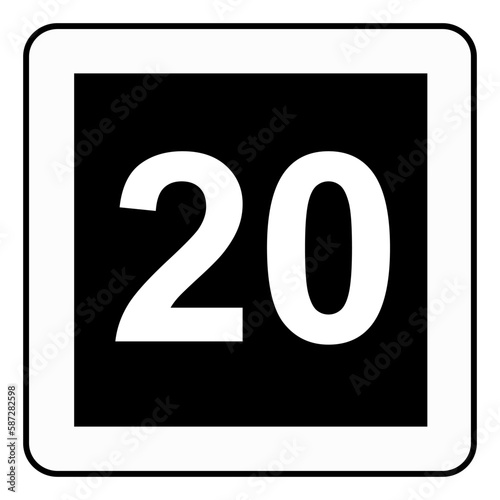 Traffic signs. Road signs. Instruction road signs. Recommended maximum speed 20 km/h.