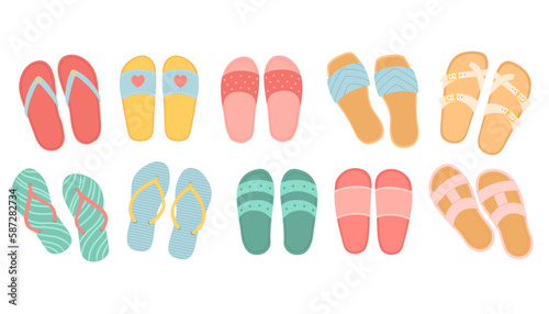 Flip flops set view from above vector design illustration isolated on white background