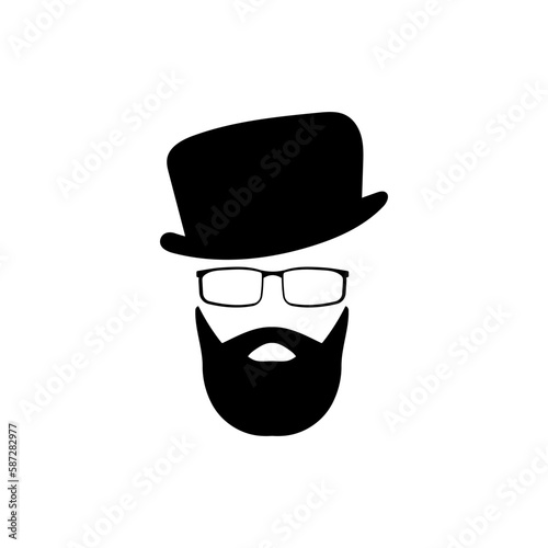 Retro hipster in glasses hat with beard template. Elegant gentleman character with vintage style for masquerade and designer vector avatar