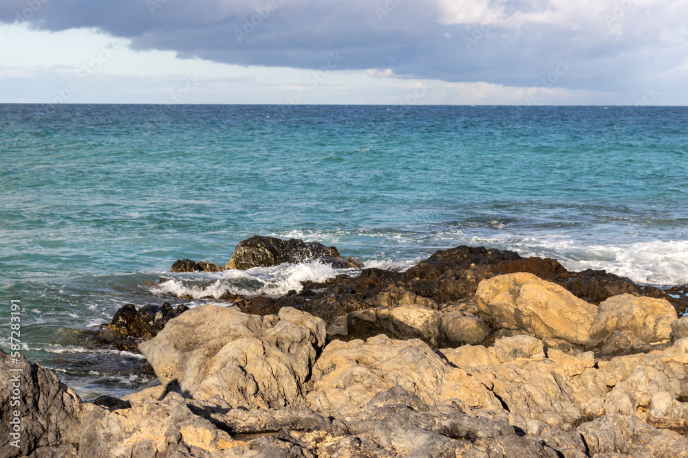 Rocky coast of Atlantic ocean, Fuerteventura, Spain Rocky coast of Atlantic ocean, Fuerteventura, Spain