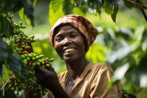 Papier peint africa coffee farmer woman. Generative ai