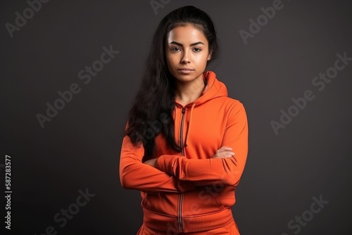 Multiethnic female posing in a studio in her sportswear. Generative ai © VisualProduction