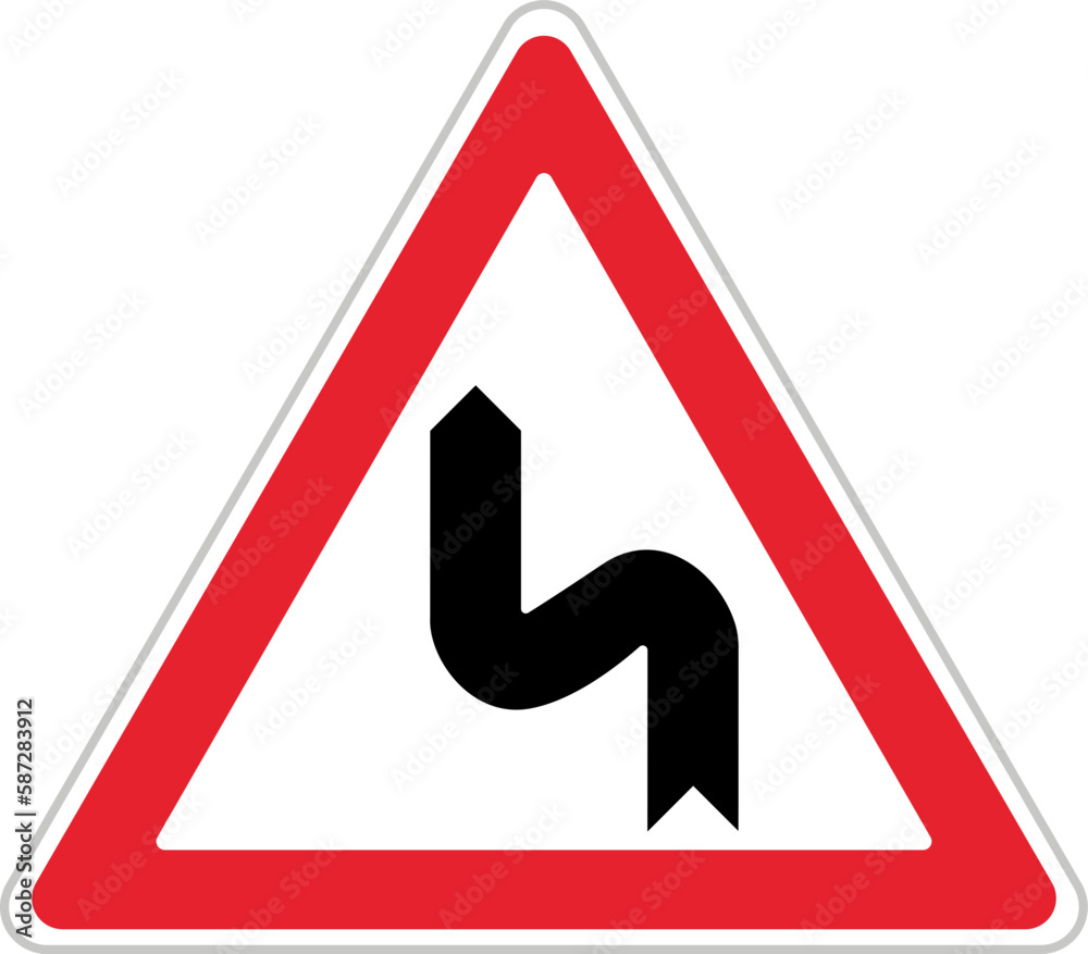 Dangerous Permanent Curves to the Left (T-2b), Traffic Sign Dangerous Permanent Curves to the Left (T-2b), Traffic Sign