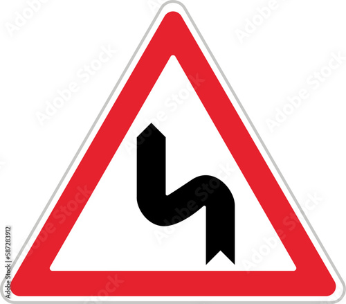 Dangerous Permanent Curves to the Left (T-2b), Traffic Sign