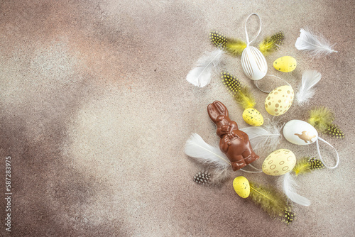 Chocolate bunny and easter egg. Happy Easter holiday concept