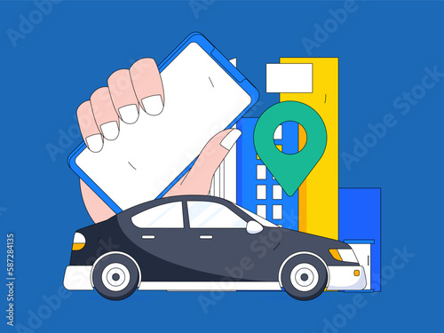 Flat vector concept operation hand-drawn illustration of people taking a taxi
