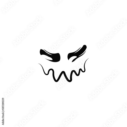 Offended scary devilish face. Evil ghost teeth for halloween as devilish decoration and emotional expression of vector evil