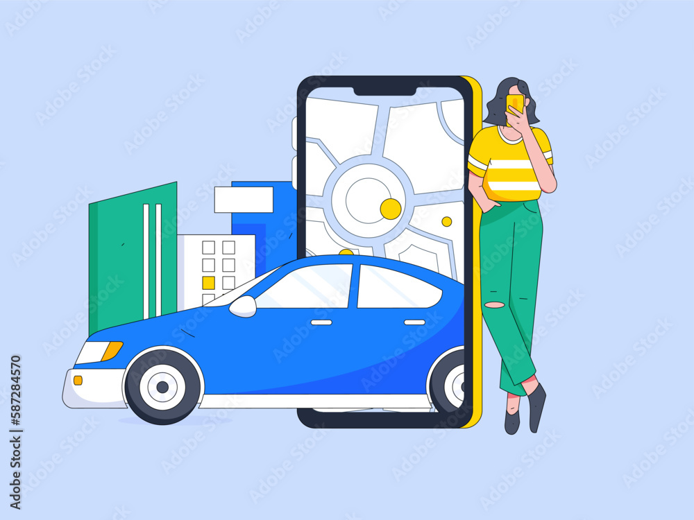 Naklejka premium Flat vector concept operation hand-drawn illustration of people taking a taxi 