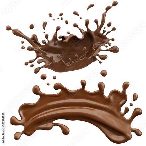 splash of chocolate or Cocoa with Clipping path. 3d illustration.