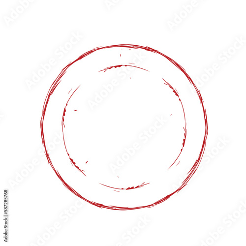 Double red circle hand drawn. Round line drawing sketch with stroke for simple design and vector template