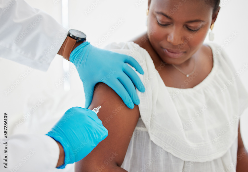 Doctor, hands and patient arm injection for covid vaccination, booster shot or immunity at hospital. Hand of a medical professional holding client arms for needle prick, vaccine or treatment for cure Doctor, hands and patient arm injection for covid vaccination, booster shot or immunity at hospital. Hand of a medical professional holding client arms for needle prick, vaccine or treatment for cure
