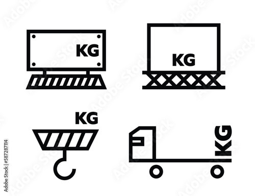 heavy weight for product form industry icon set in kilograms.
