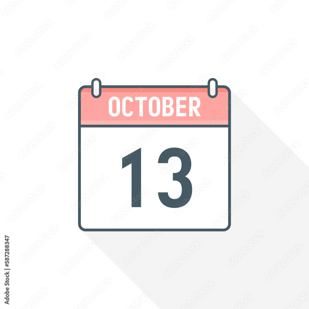 13th October calendar icon. October 13 calendar Date Month icon vector illustrator 13th October calendar icon. October 13 calendar Date Month icon vector illustrator
