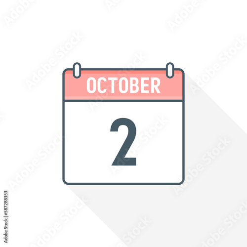 2nd October calendar icon. October 2 calendar Date Month icon vector illustrator