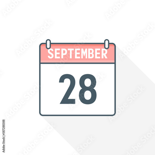 28th September calendar icon. September 28 calendar Date Month icon vector illustrator