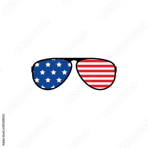 American flag aviator sunglasses. Fashionable accessory to protect eyes from sun with stylish lenses and plastic vector frames.