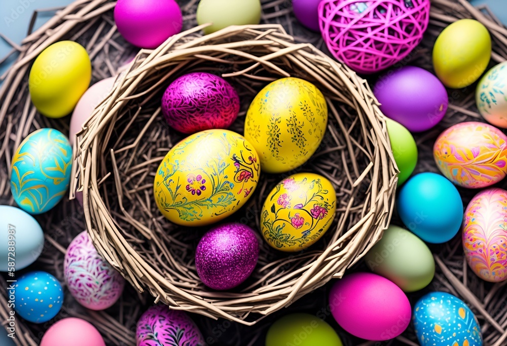easter eggs in a basket easter eggs in a basket