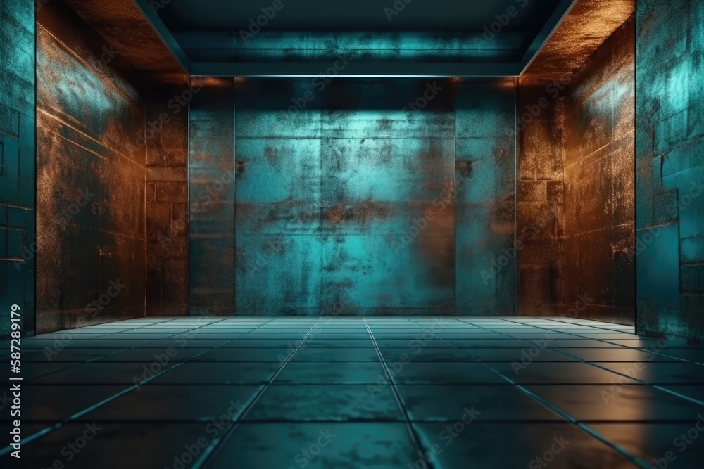 empty room with metallic walls and tiled floors. Generative AI empty room with metallic walls and tiled floors. Generative AI