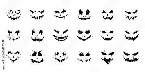 Monster and zombie creepy face. Evil holiday smile for halloween as devilish decoration and emotional expression of vector evil