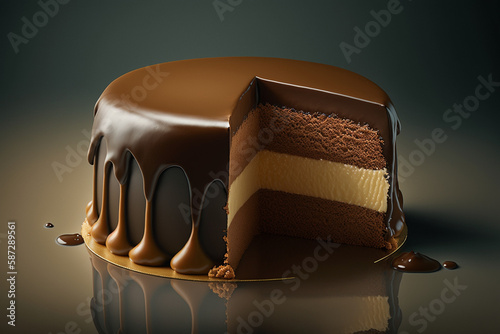 A chocolate caramel mud cake generative AI photo