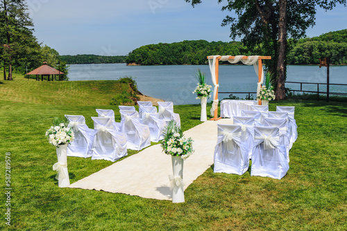 Wedding spot over Terlicko Dam lake in Terlicko village, Czech Republic photo