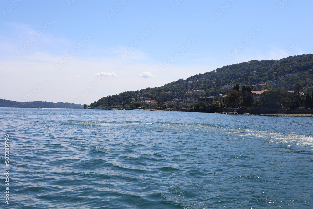 Scenic view of Lake Maggiore and the island of Isola Bella. Beautiful Italian landscape. Scenic view of Lake Maggiore and the island of Isola Bella. Beautiful Italian landscape.