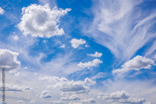 Canvas Print Blue sky with white clouds during sunny day in Poland
