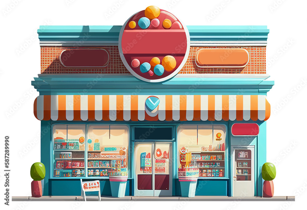 3D supermarket shop building facade with Baking store, cafe, bread ...