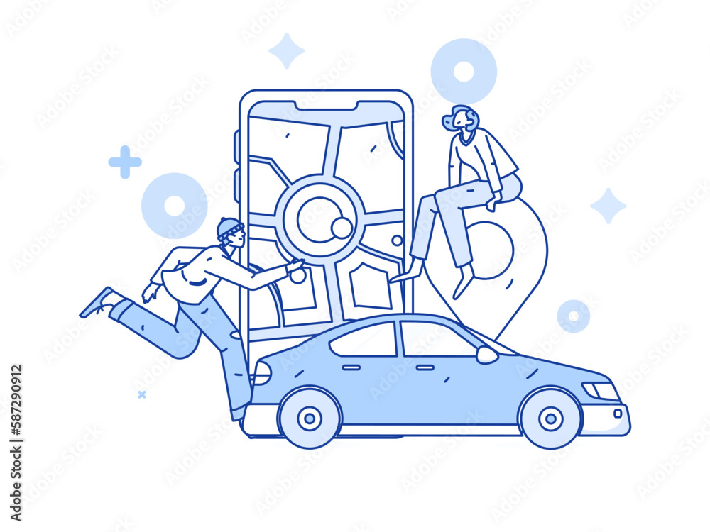 Fototapeta premium Flat vector concept operation hand-drawn illustration of people taking a taxi 