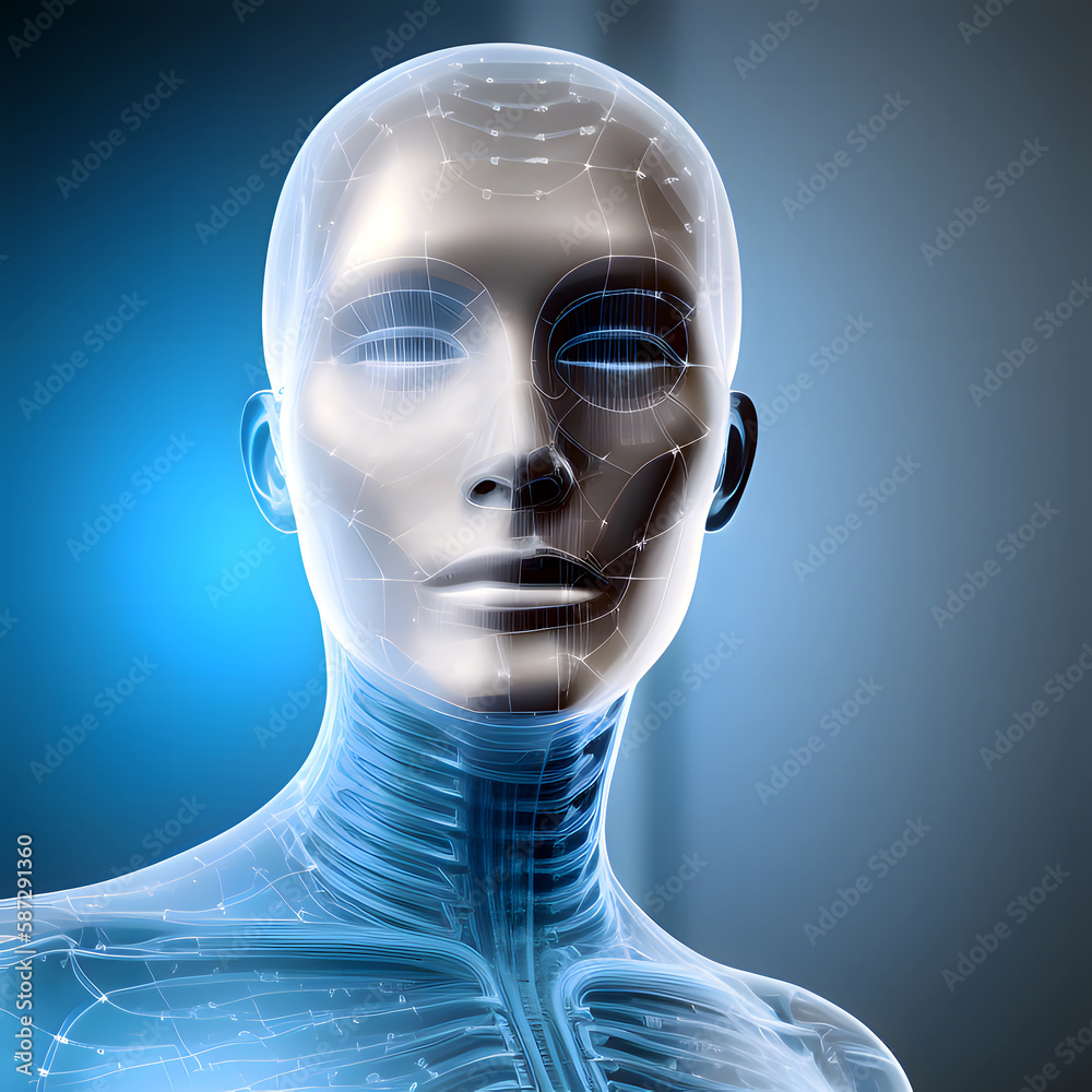 Portrait der künstlichen Intelligenz - - created with hyperrealistic generative AI technology Biopunk