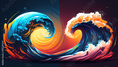 Generative AI, Energetic Surges: A Dynamic Background of Bold Waves and Contrasting Colors