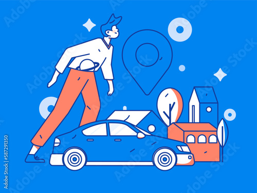 Flat vector concept operation hand-drawn illustration of people taking a taxi
