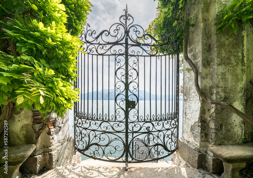 View of Lake Como from the botanical garden of Villa Monastero, Varenna, Italy photo