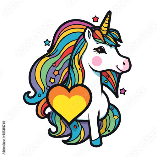 unicorn with love heart, vector SVG