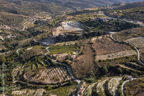 Terrace fields around Omodos historic village, Troodos Mountains, Cyprus