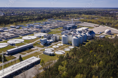 Obraz na płótnie Drone aerial view of sewage treatment plant Czajka in Warsaw, Poland w salonie