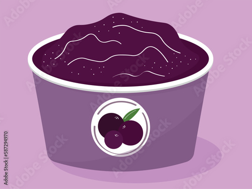 Açaí, açai, acai brazilian superfood in paper cup. Colorful vector illustration, icon.