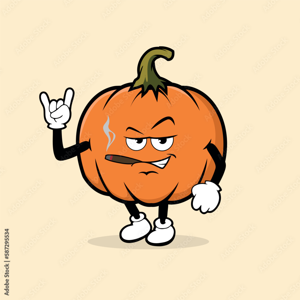 Cute pumpkin fruit character with rock and roll expression vector Cute pumpkin fruit character with rock and roll expression vector