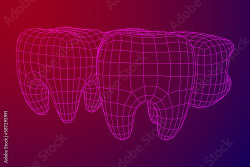 Tooth protection of enamel. Teeth protection, tooth care dental medical concept. Wireframe low poly mesh vector illustration