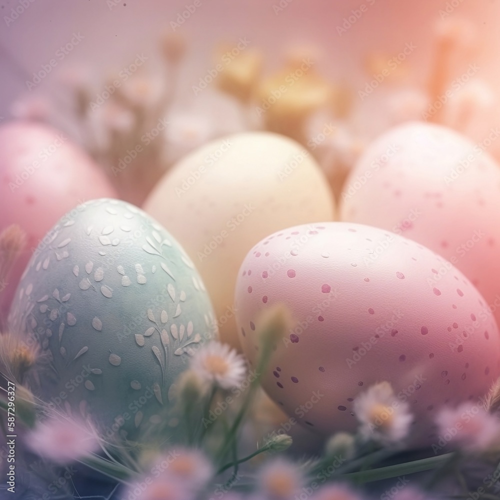 colorful easter eggs, closeup, sparkles, pastel colors