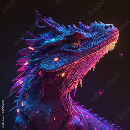 Lizard neon and realistic. Generative AI  © GaMe