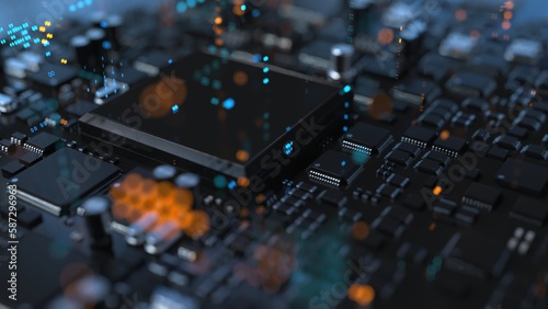 the variety of different types of chips and electronic components on the printed circuit board