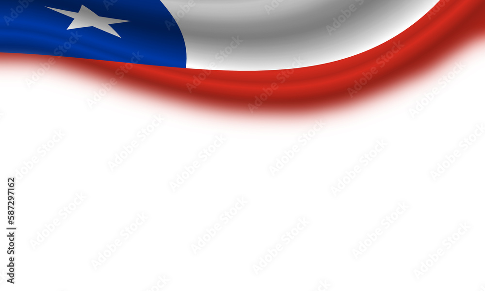Wavy flag of Chile on a horizontal white background. 3d illustration