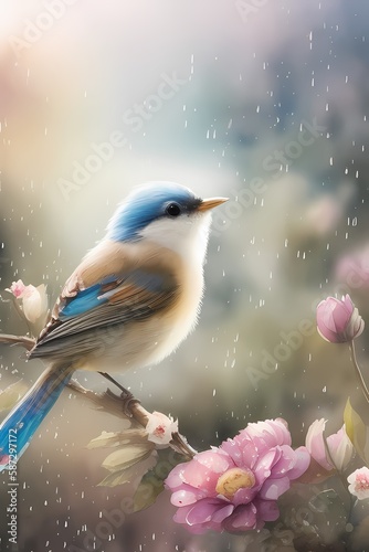 Water color drawing of a bird on a branch - generative ai
