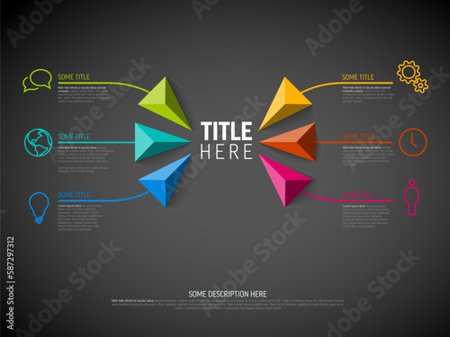 Vector Dark Infographic schema template with centre element and big arrows