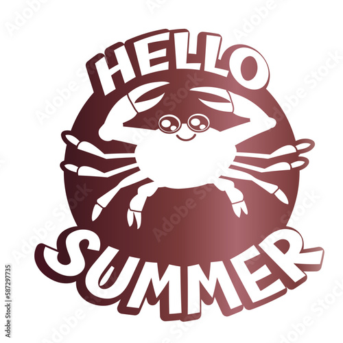 Hello summer word art with crab silhouette,
