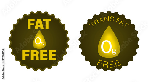 Trans fat free. Set of round icons with a drop