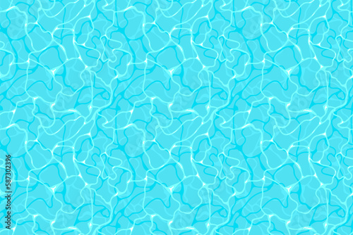 Water ripple top view textured seamless pattern design. Sun light reflection top view swimming pool, ocean, and sea background
