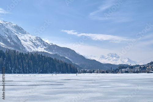View of St. Moritz, the famous resort region for winter sport and luxury shop © Matteo